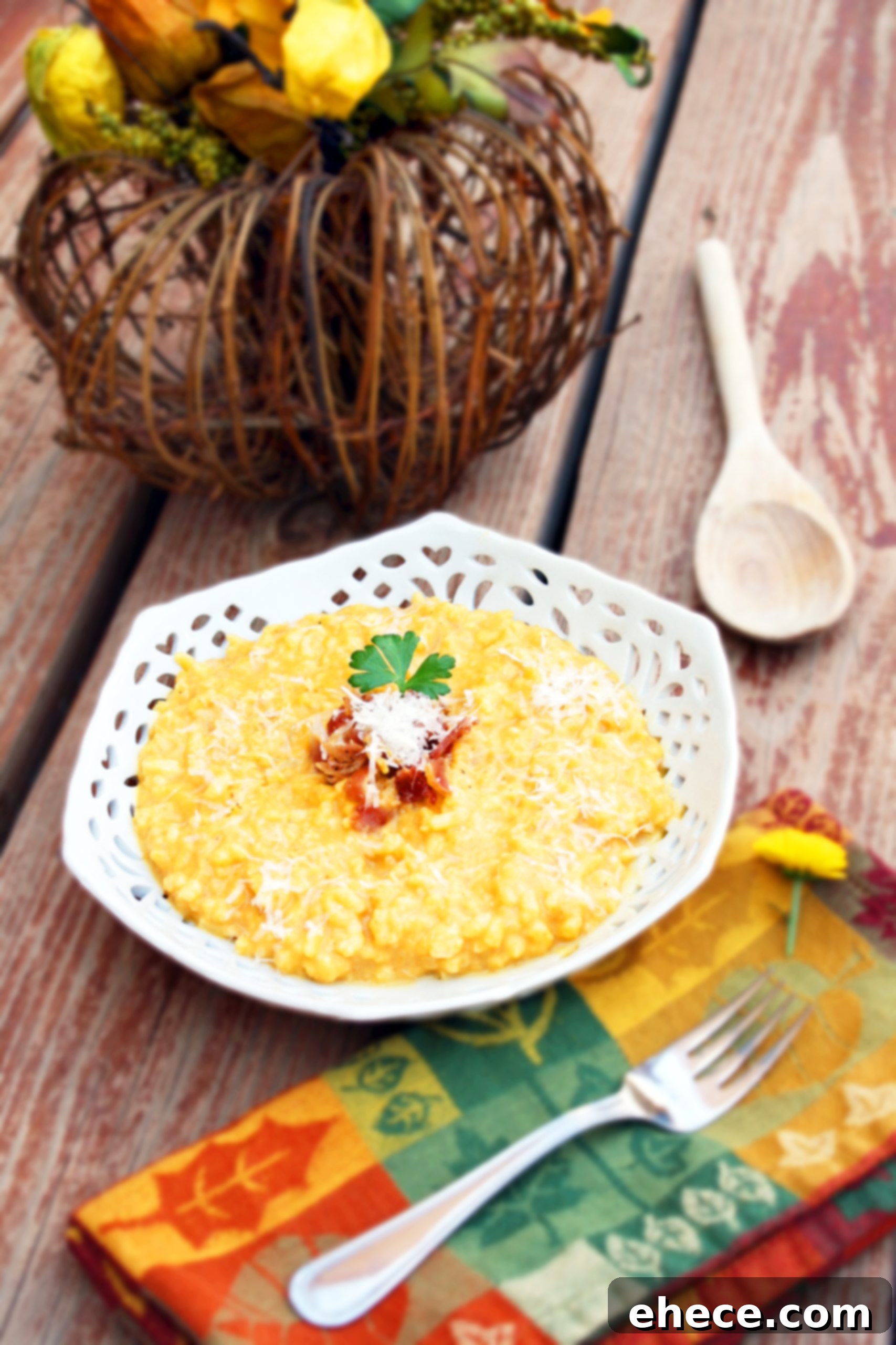 Velvety Pumpkin Risotto with Smoky Bacon and Parmesan 1 featured 189