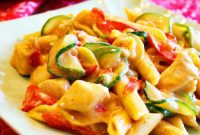 Creamy Garlic Chicken Penne with Garden Vegetables