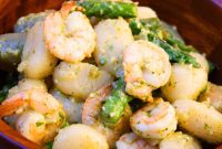 Fresh Basil Pesto Gnocchi with Sautéed Shrimp and Asparagus