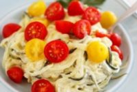 Creamy Lemon Zucchini Zoodles with Burst Tomatoes