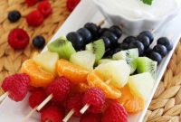 Vibrant Fruit Rainbow Skewers with a Silky Vanilla-Honey Yogurt Dip