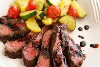 Skillet Seared Balsamic Skirt Steak with Garlic Garden Medley