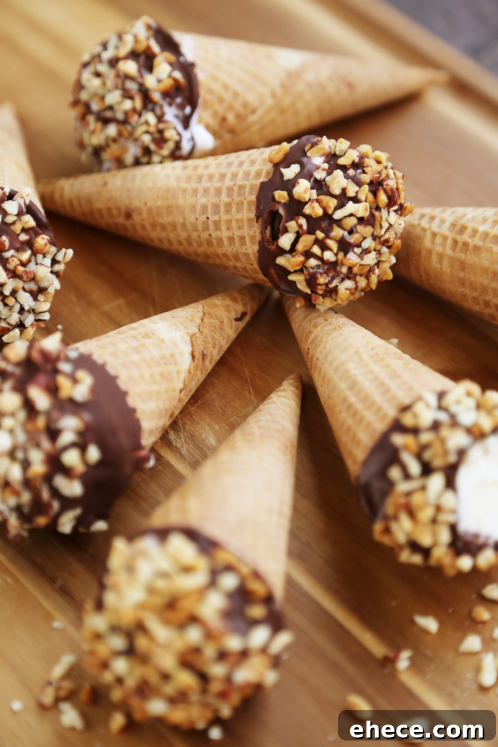 Craft Your Own Chocolate Shell Cones 2 Homemade Vanilla Drumstick Ice Cream Cones – Everyone's favorite frozen treat made at home! These creamy, crisp ice cream cones taste 100x better than store bought. Thecomfortofcooking.com