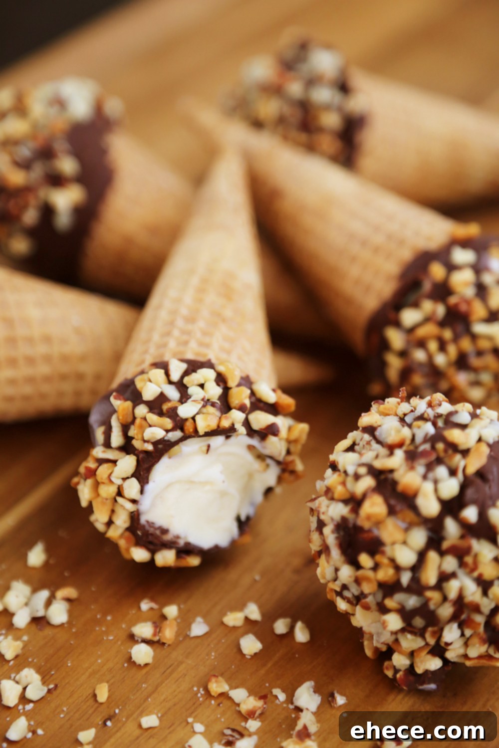 Craft Your Own Chocolate Shell Cones 5 Homemade Vanilla Drumstick Ice Cream Cones – Everyone's favorite frozen treat made at home! These creamy, crisp ice cream cones taste 100x better than store bought. Thecomfortofcooking.com