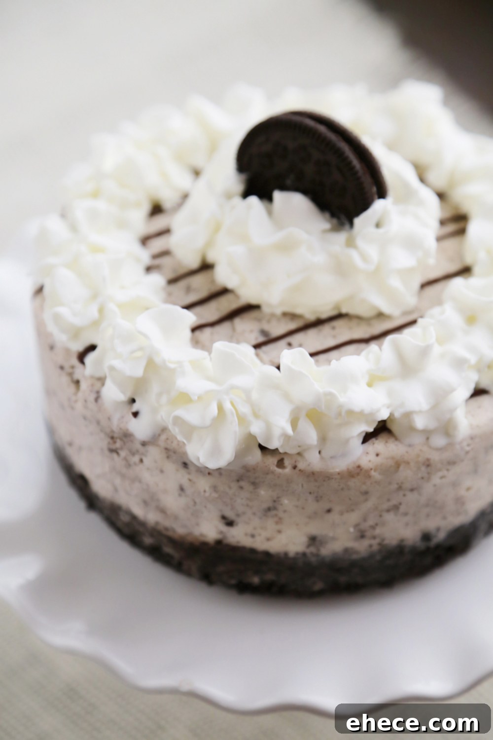 Delicious 5-ingredient Cookies 'n Cream Ice Cream Cake, beautifully decorated.