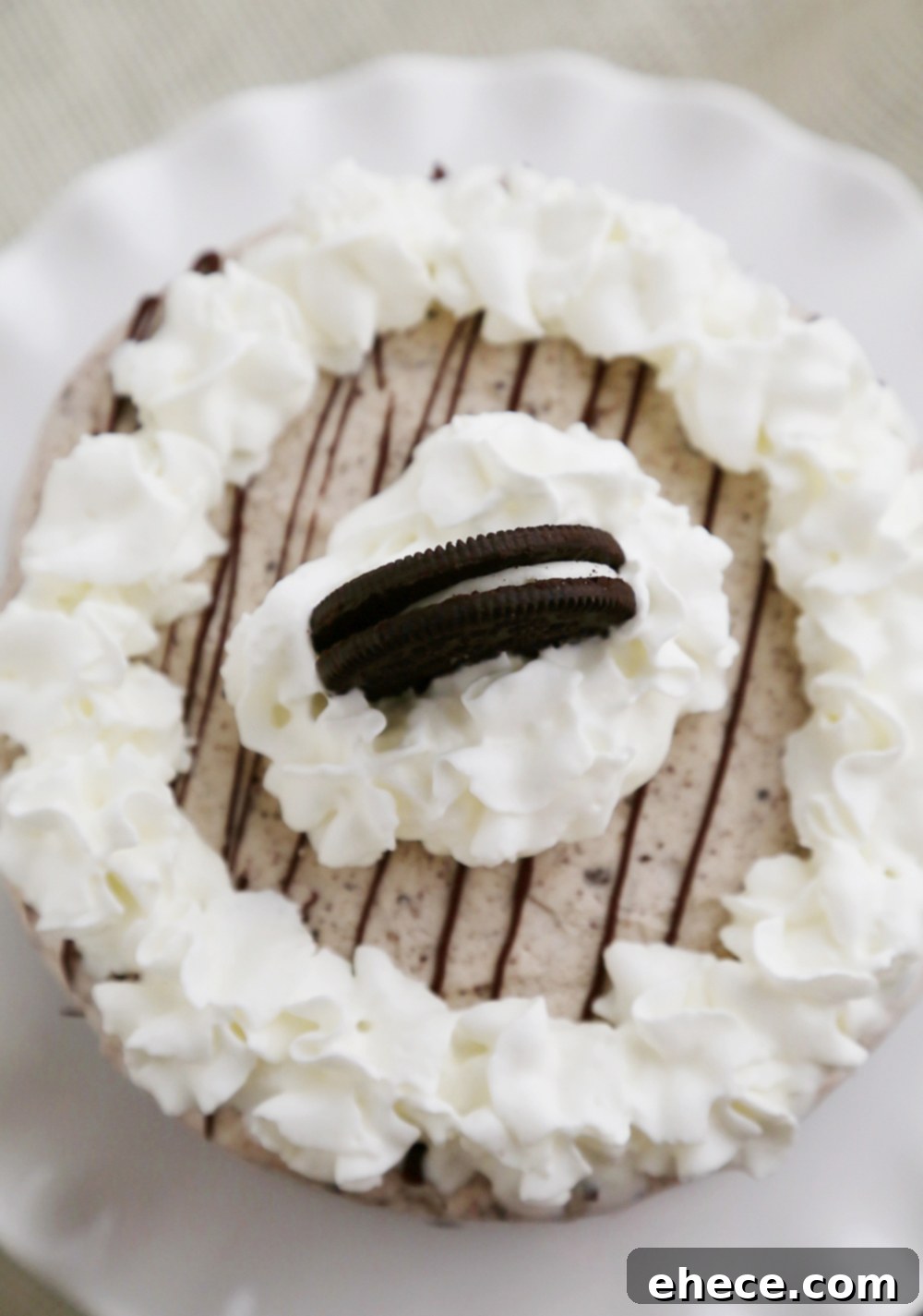 Close-up of the Cookies 'n Cream Ice Cream Cake layers.