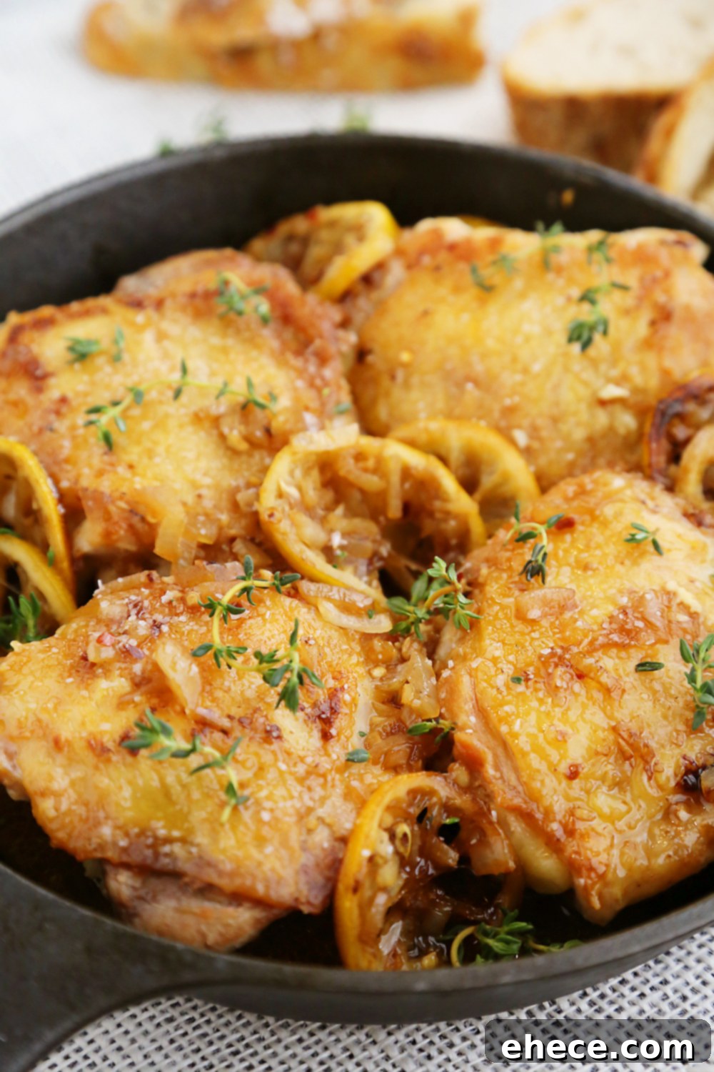 Skillet Crispy Lemon Chicken with White Wine Sauce - Ready to be served, a comforting and healthy meal.