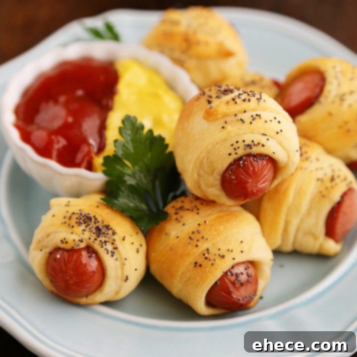 Delicious 3-Ingredient Crescent Hot Dog Rollups, a quick and easy appetizer.