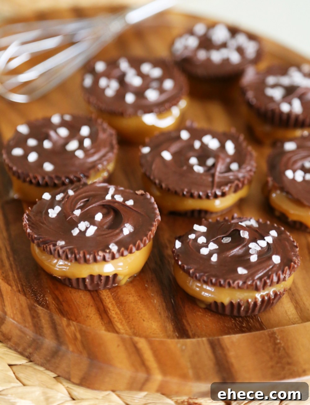 Effortless 4-Ingredient Salted Caramel Chocolate Cups 2 Irresistible Dark Chocolate Salted Caramel Cups, perfect for satisfying chocolate cravings and entertaining guests.