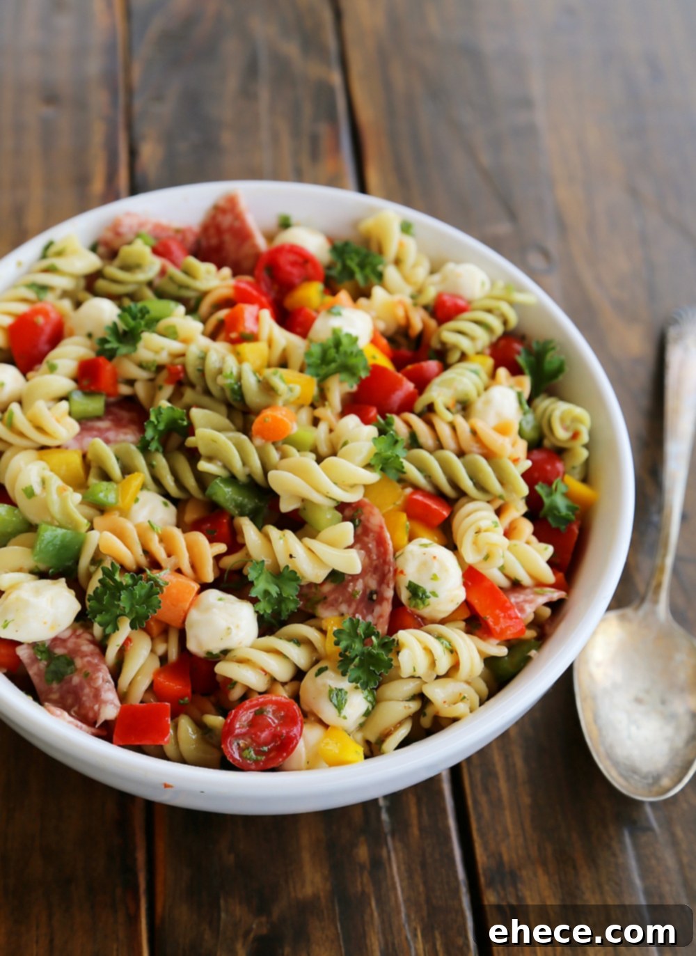 Vibrant Italian Pasta Salad 2 Italian Pasta Salad – So colorful and flavorful, and EASY! Perfect for parties, potlucks and simple weeknight sides.