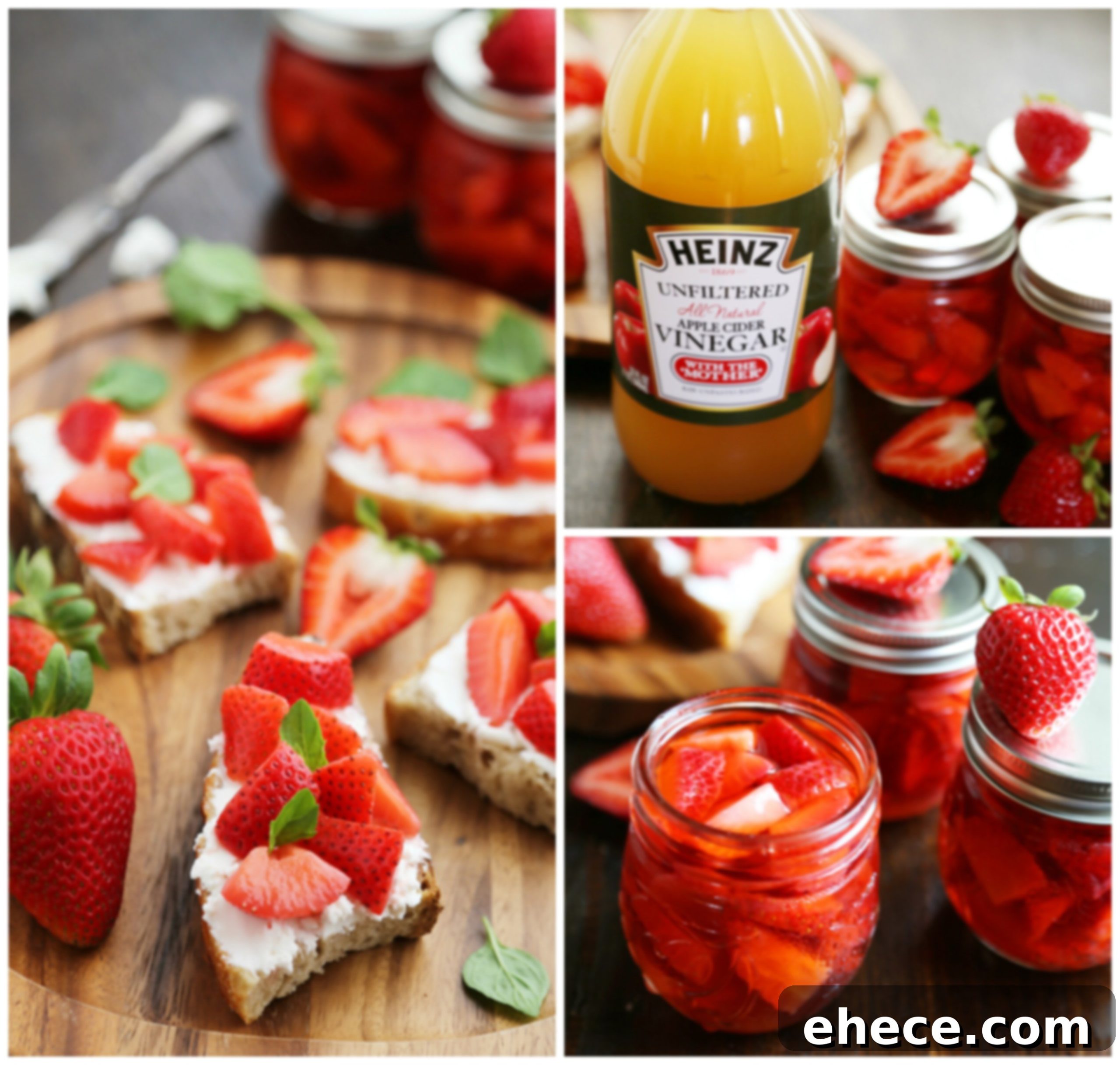 Close-up of Vanilla Bean Pickled Strawberries - Vibrant, sweet, and tangy berries infused with vanilla, perfect for a gourmet appetizer. Thecomfortofcooking.com