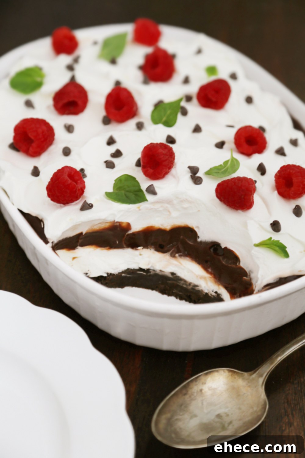 No-Bake Chocolate Layer Dessert - Crumbled cookies, creamy Cool Whip, and chocolate pudding make this the most popular dish at the potluck! Super easy + no-bake! Thecomfortofcooking.com