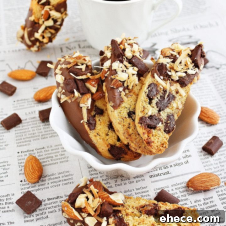 Chocolate Chunk Biscotti with Almonds and Coconut