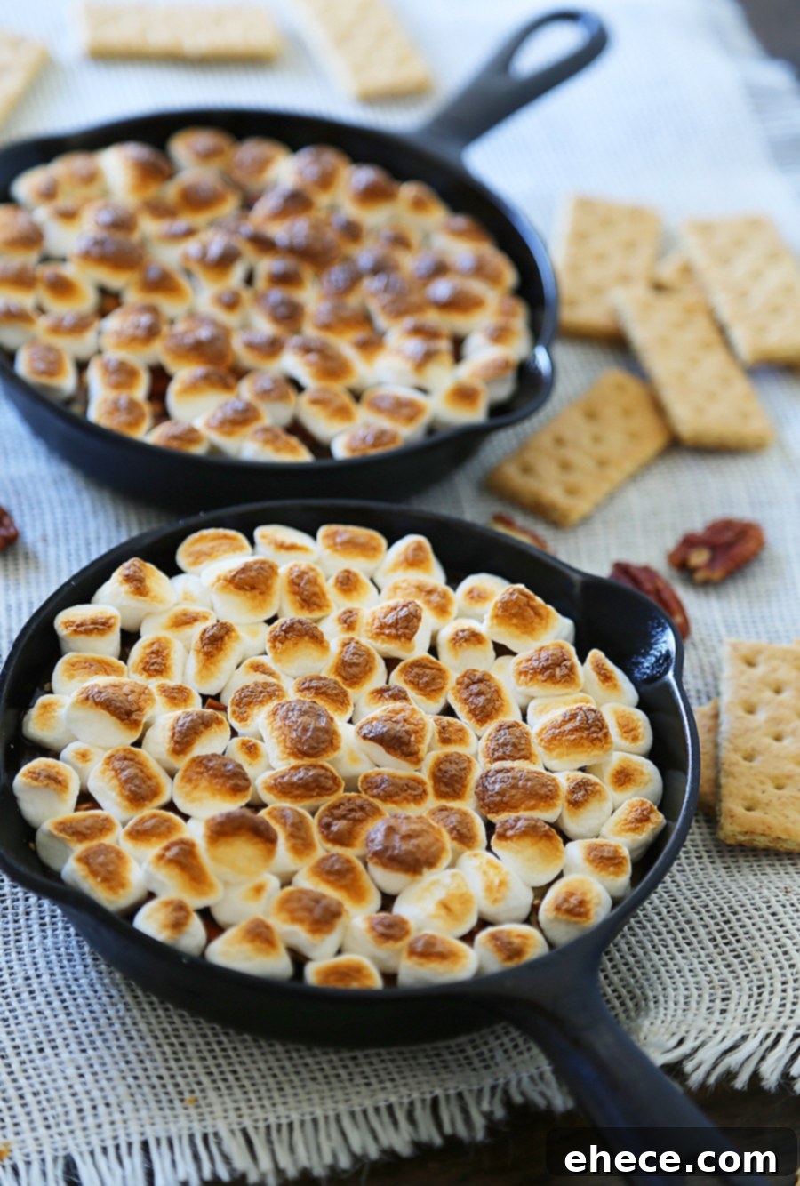 Effortless 5 Ingredient Caramel Pecan Smores Dip 2 5-Ingredient Caramel Pecan S'mores Dip - Perfect for parties! Loaded with creamy caramel and pecans, this treat is super quick and easy! thecomfortofcooking.com
