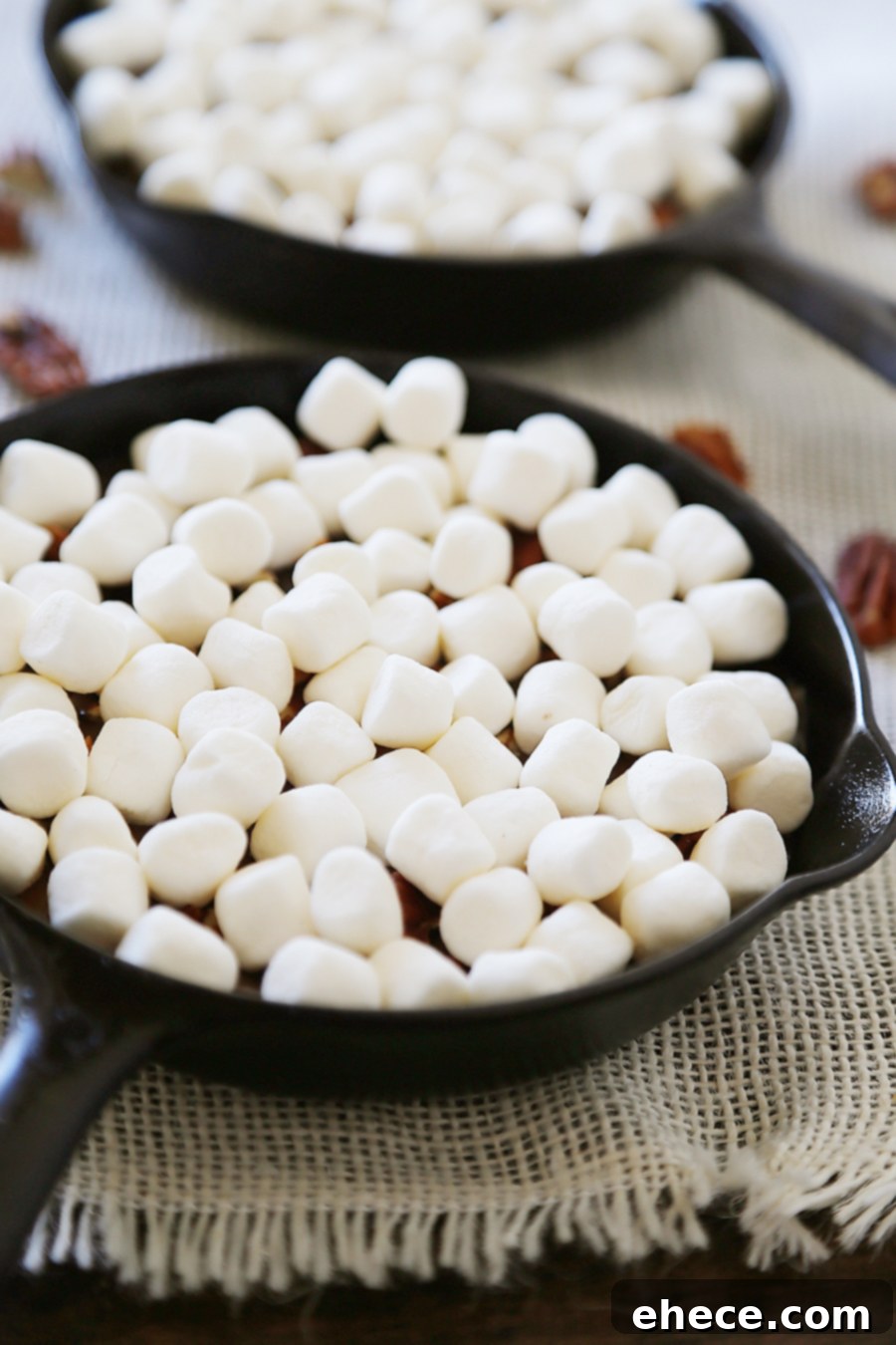 Effortless 5 Ingredient Caramel Pecan Smores Dip 5 5-Ingredient Caramel Pecan S'mores Dip - Perfect for parties! Loaded with creamy caramel and pecans, this treat is super quick and easy! thecomfortofcooking.com