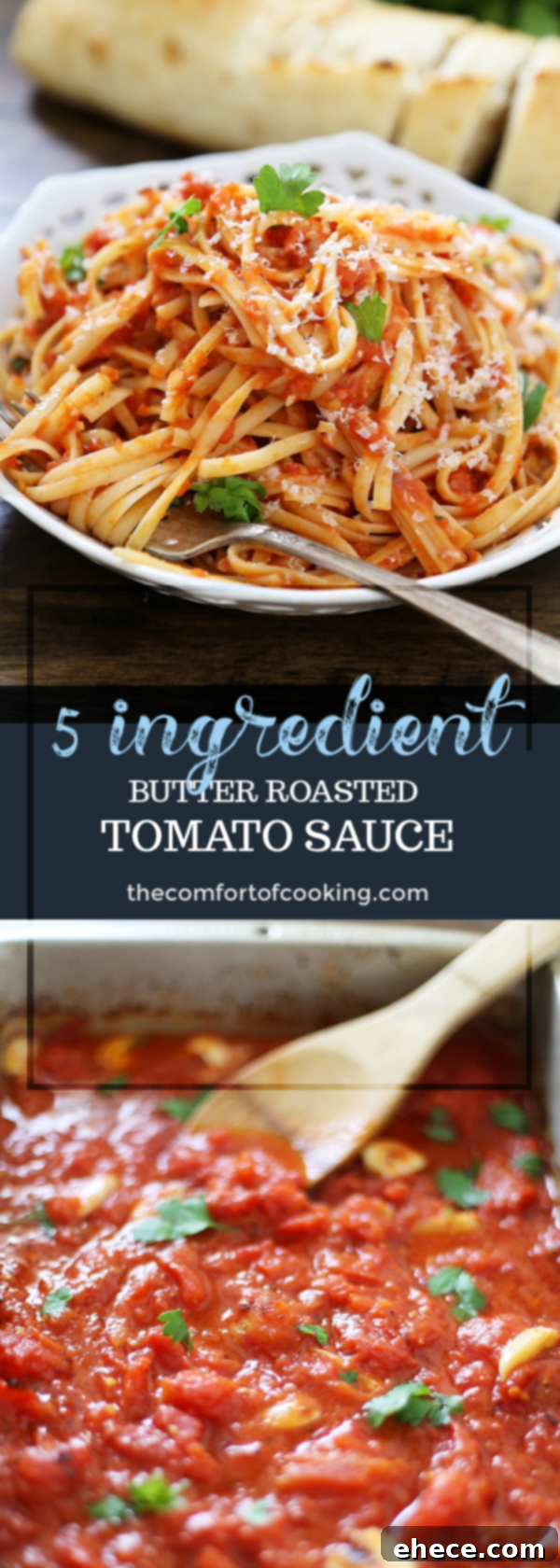 Visual graphic for the 5-Ingredient Butter Roasted Tomato Sauce recipe