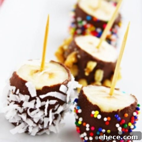 Delicious Frozen Chocolate Banana Pops ready for serving.
