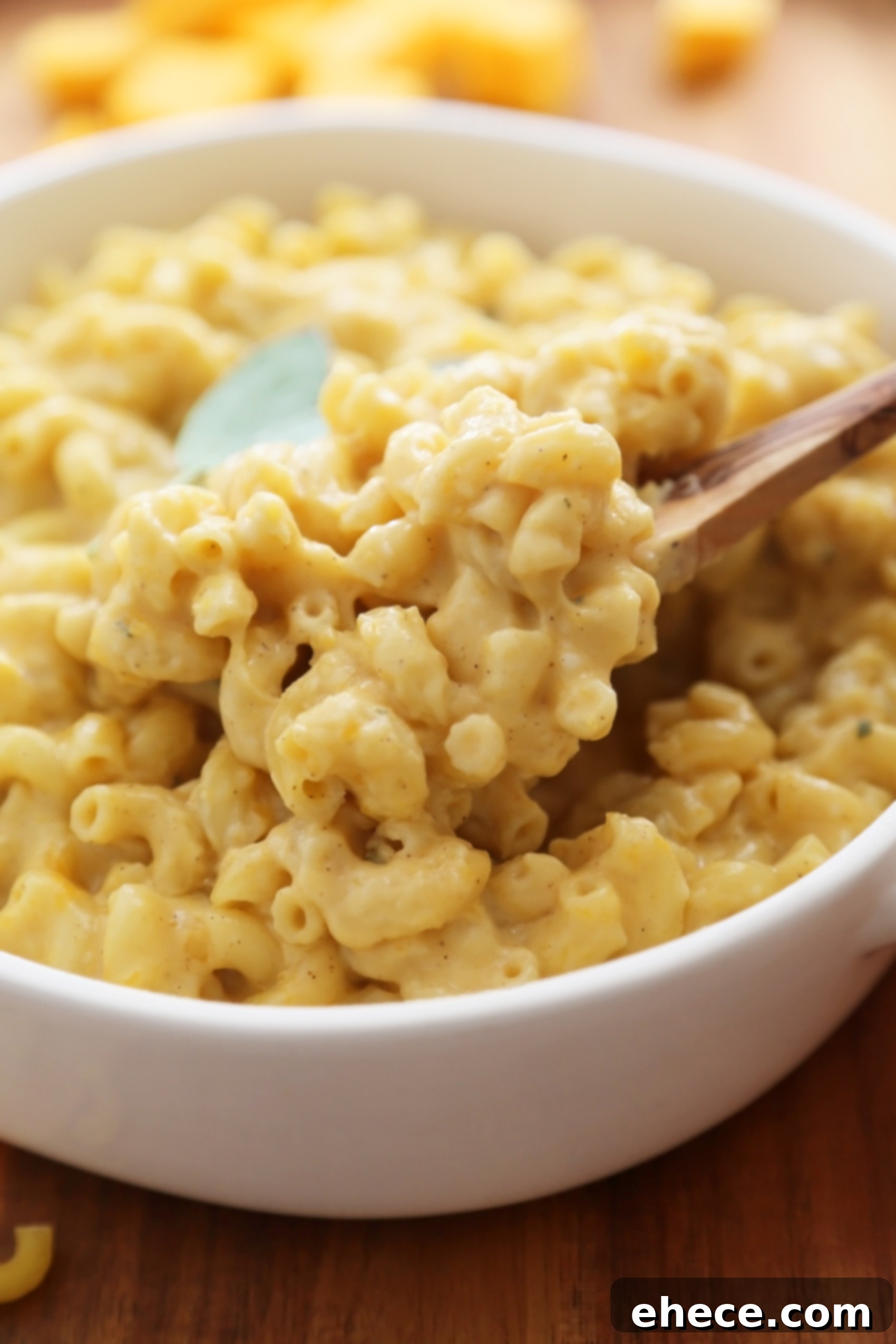 Another perspective of the creamy butternut squash mac and cheese, ready to be served