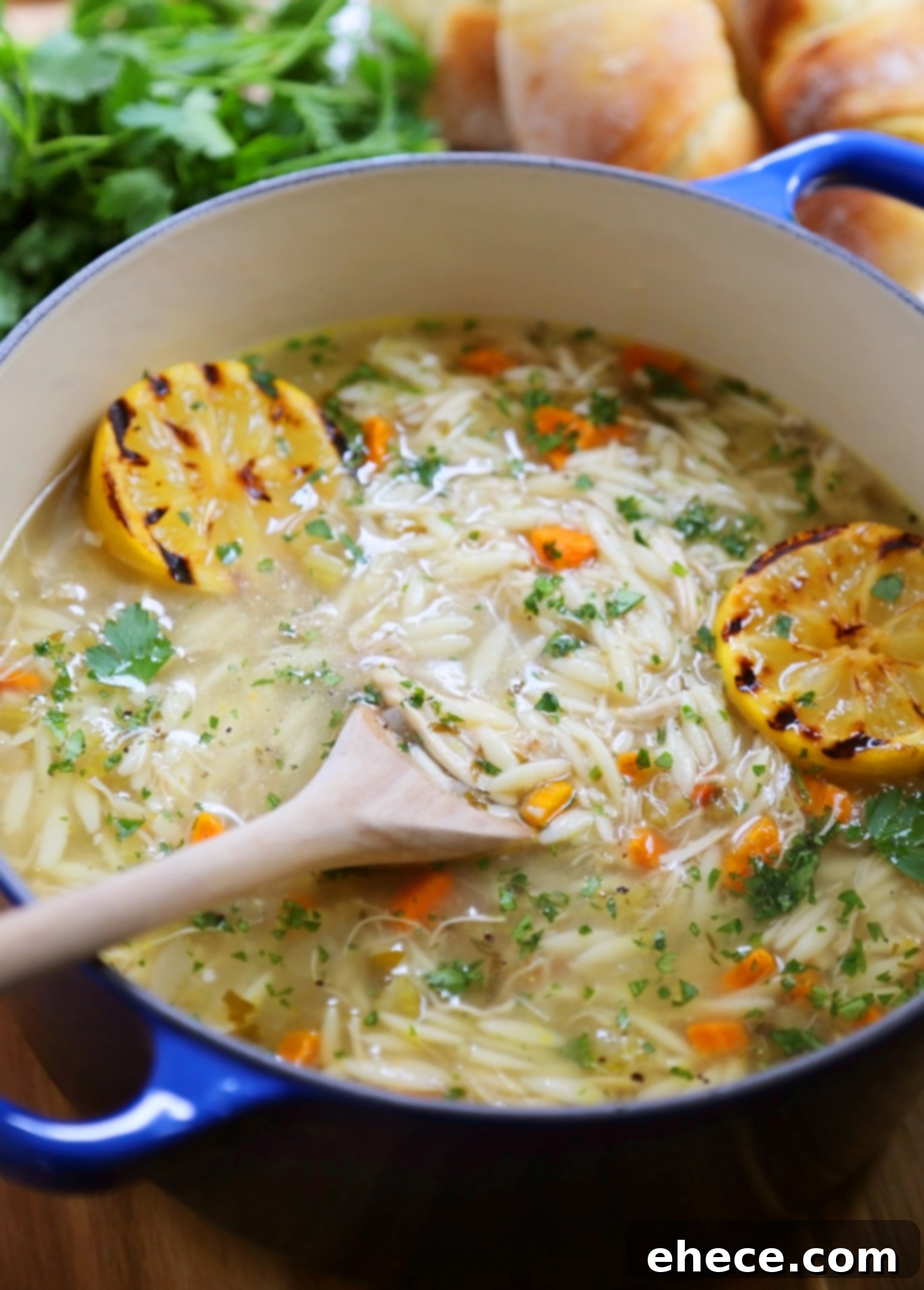Zesty Lemon Chicken & Orzo Soup 2 Lemon Orzo Chicken Soup - A comforting bowl of soup with fresh ingredients.