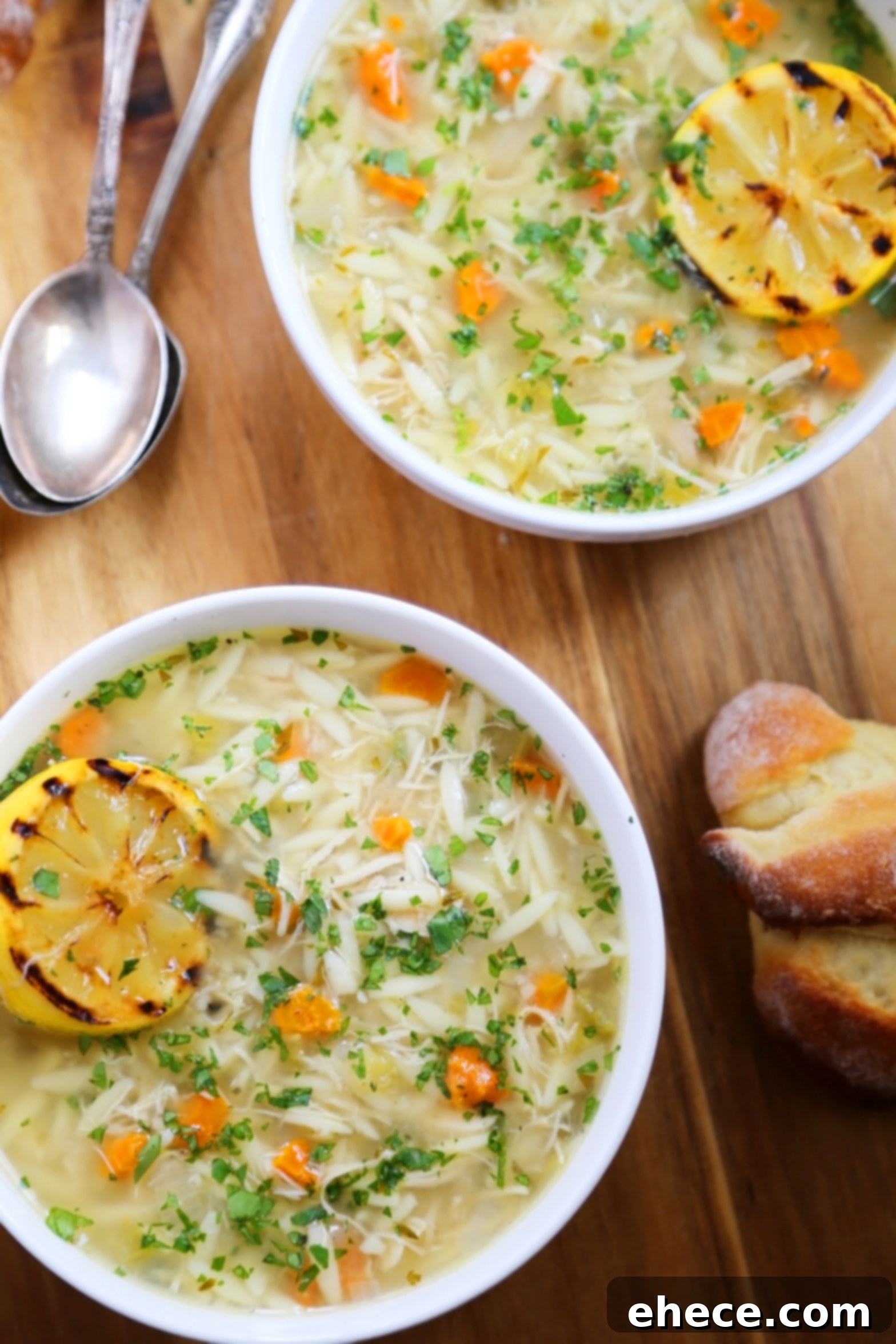 Zesty Lemon Chicken & Orzo Soup 7 Lemon Orzo Chicken Soup with fresh parsley garnish.