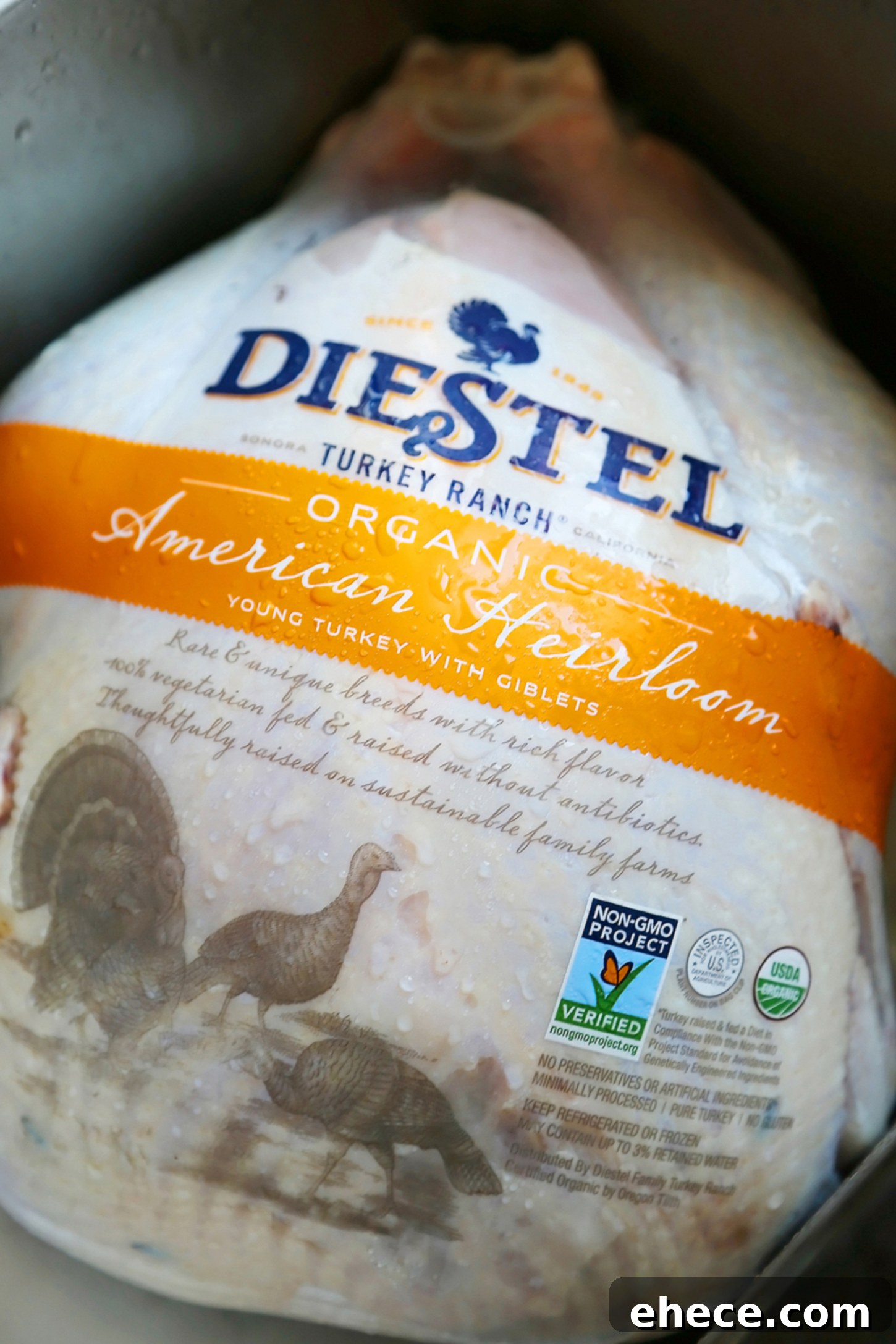 Close-up of a beautifully garnished roasted turkey with herbs and citrus