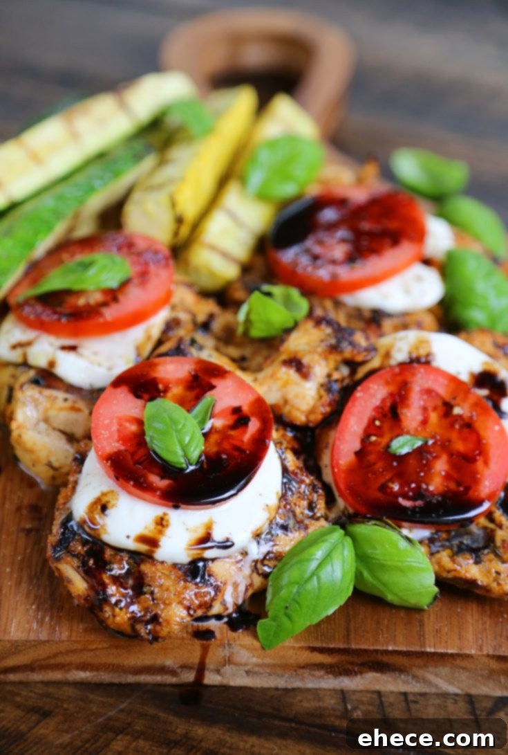 Grilled Caprese Chicken and Summer Squash dish for Pinterest sharing