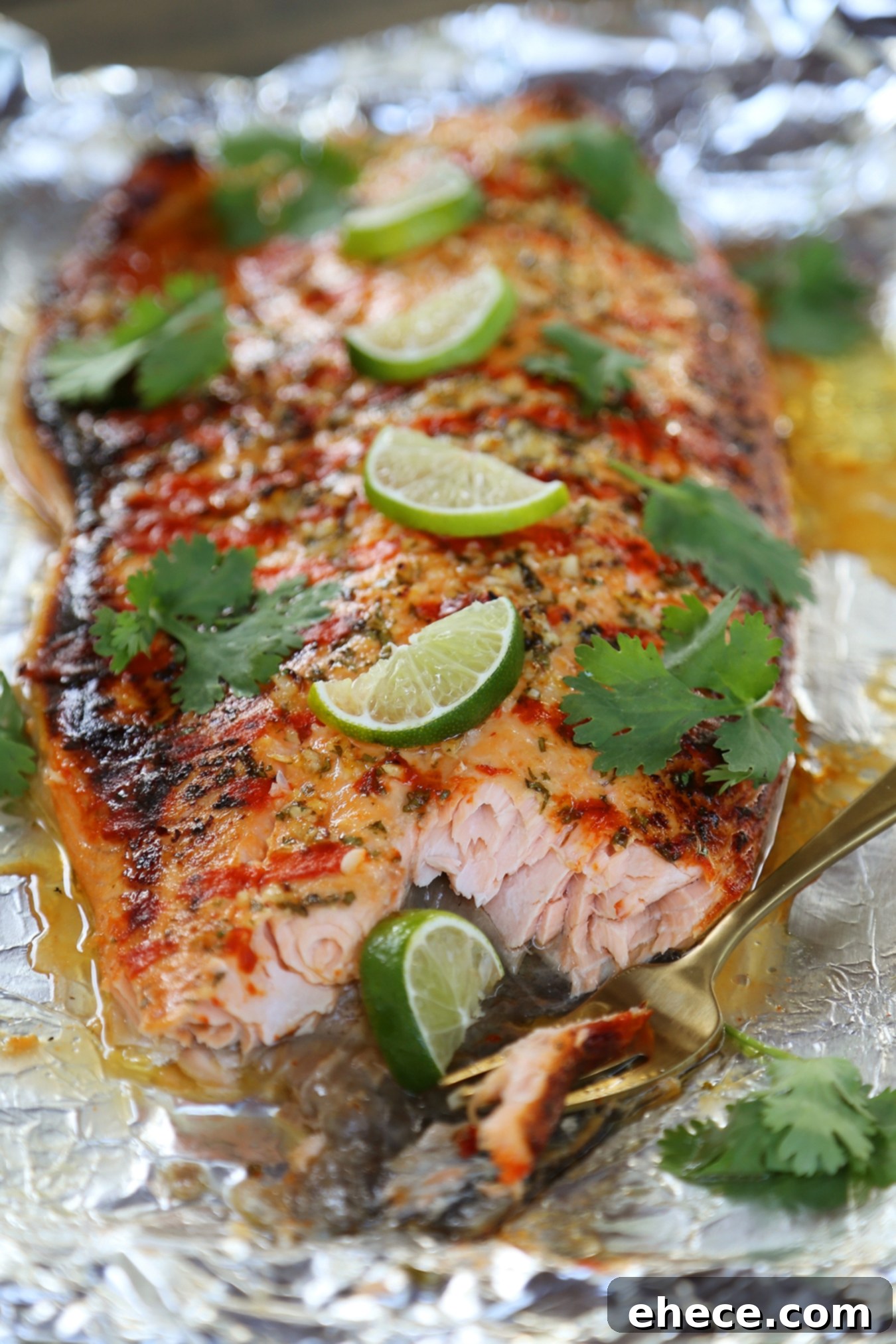 Honey Cilantro Lime Salmon Packets 8 Honey Cilantro Lime Salmon in Foil - Buttery, flaky salmon fillet that melts in your mouth. So quick & easy! thecomfortofcooking.com