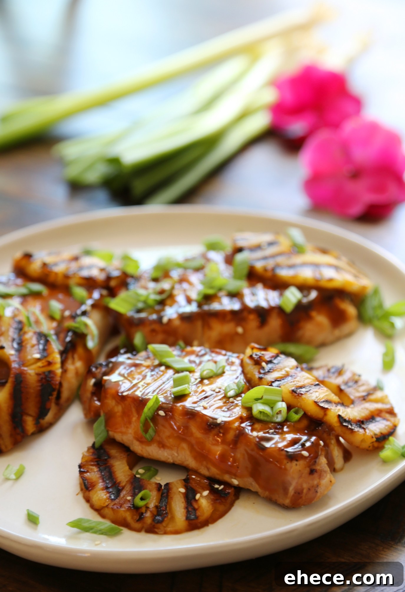 Aloha Grilled Pineapple Pork Chops 3 Closeup of Grilled Hawaiian Pineapple Pork Chops