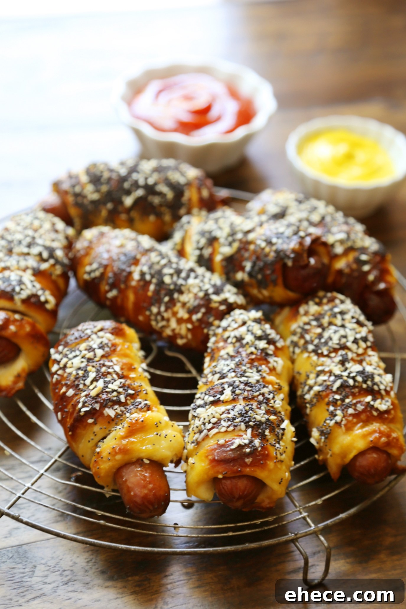 Pretzel dog dough being boiled in baking soda solution