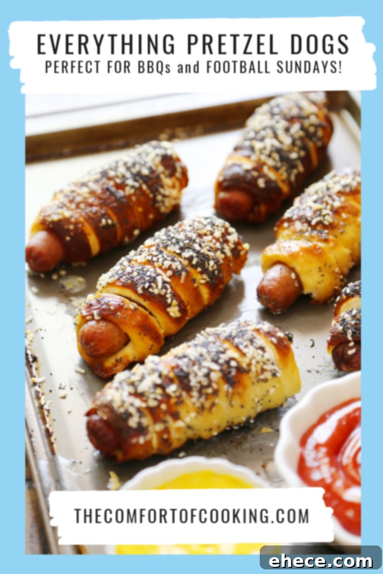 Close-up of golden brown pretzel dog with seasoning