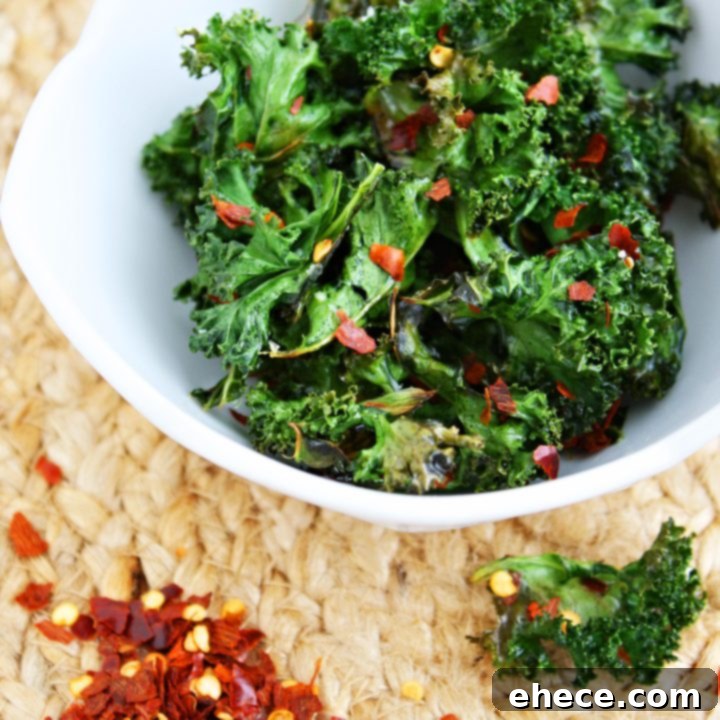 Spicy Baked Kale Chips in a bowl