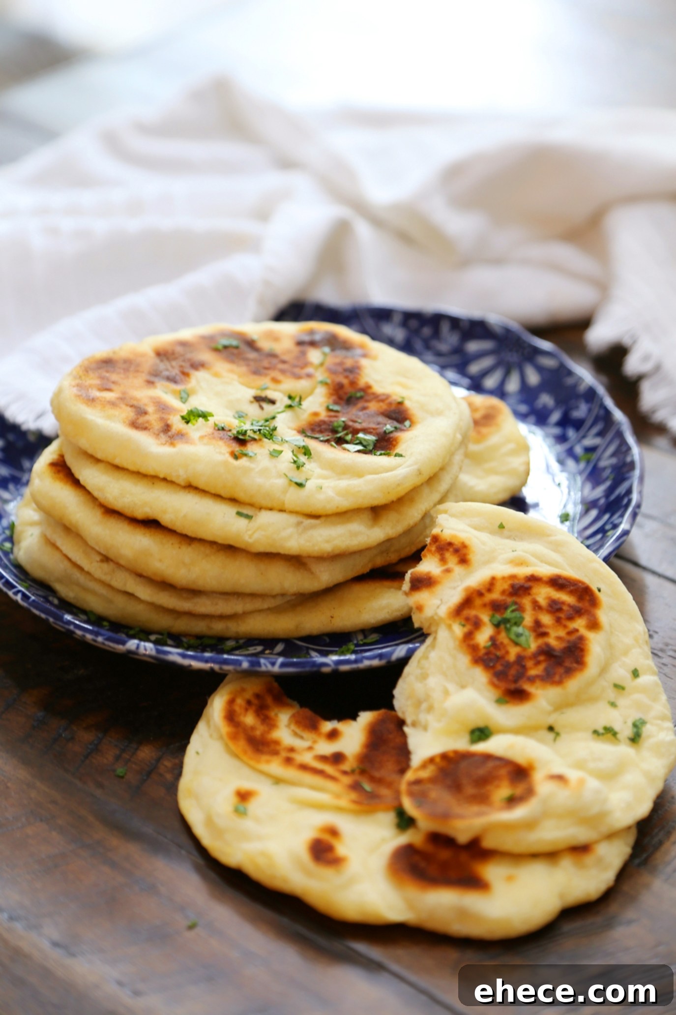 Pillowy Soft Homemade Naan 6 Homemade Naan (Soft Flatbread) - Soft, buttery and EASY flatbread made with only pantry ingredients! thecomfortofcooking.com