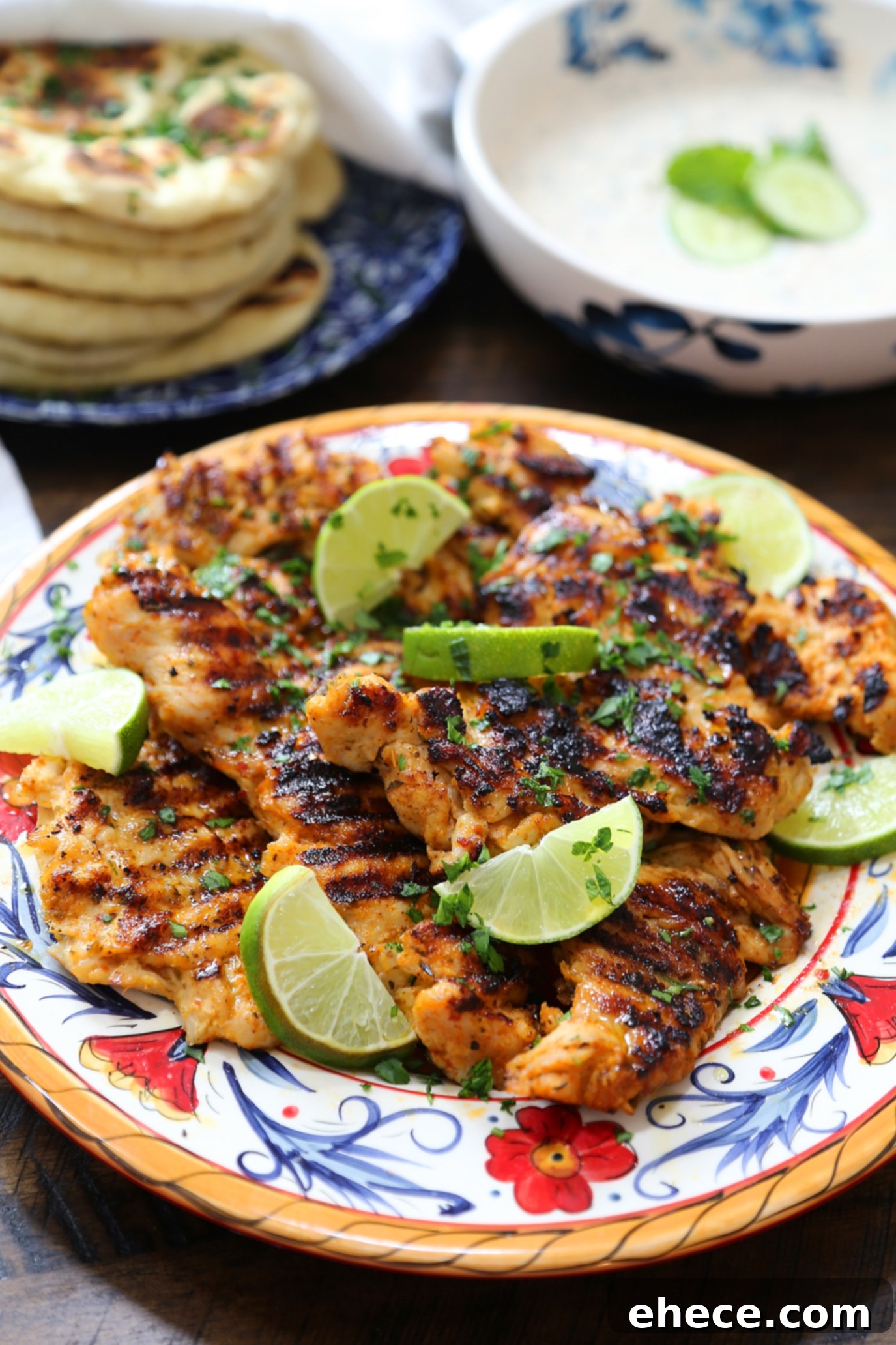 Sizzling Chili Lime Chicken with Refreshing Cucumber Mint 2 Delicious Chili-Lime Grilled Chicken with a side of refreshing Cucumber-Mint Sauce, perfect for an easy weeknight meal.