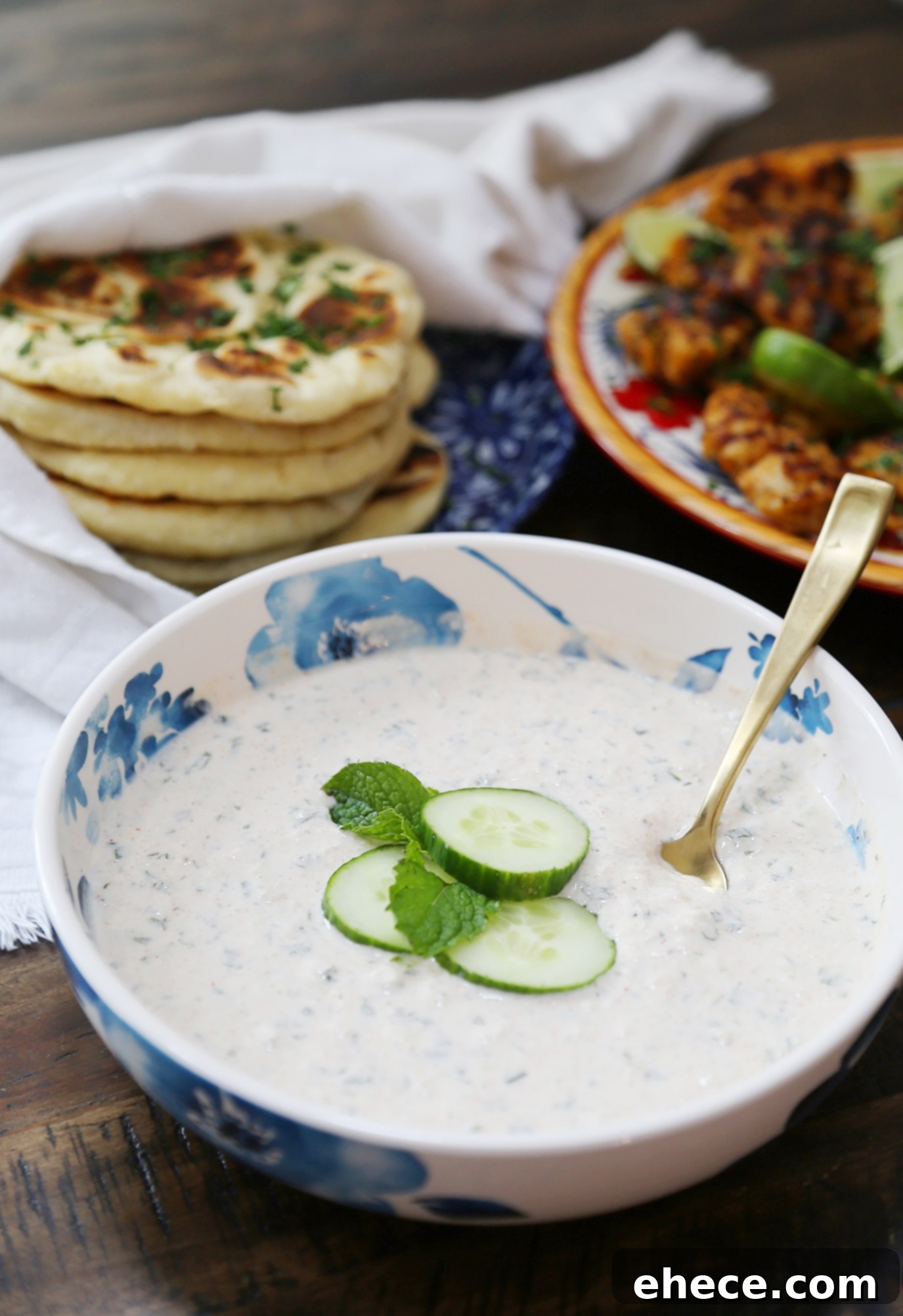 Sizzling Chili Lime Chicken with Refreshing Cucumber Mint 4 Grilled Chili-Lime Chicken served with fresh lime wedges and a generous dollop of Cucumber-Mint Sauce.