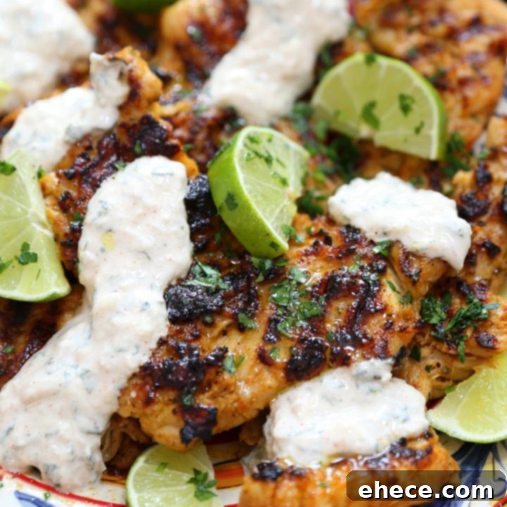 Sizzling Chili Lime Chicken with Refreshing Cucumber Mint 9 Chili-Lime Grilled Chicken with Cucumber-Mint Sauce - Full recipe image.