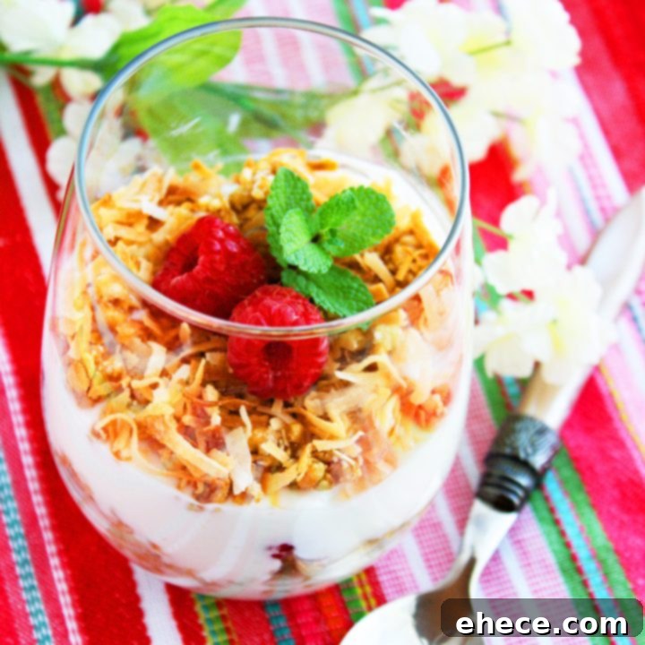Coconut Dream Parfaits 2 Coconut Granola, Yogurt and Fruit Parfaits - A vibrant, healthy breakfast idea.