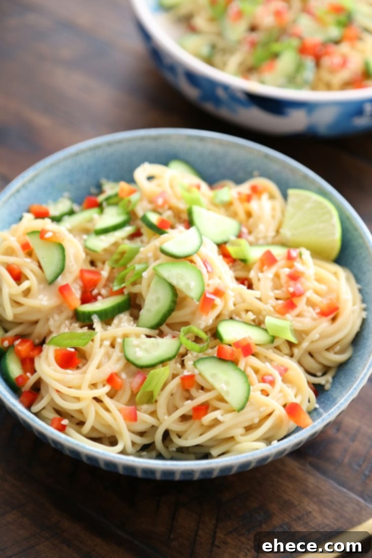 A smaller image of the Cold Sesame Cucumber Noodle Salad for Pinterest sharing.