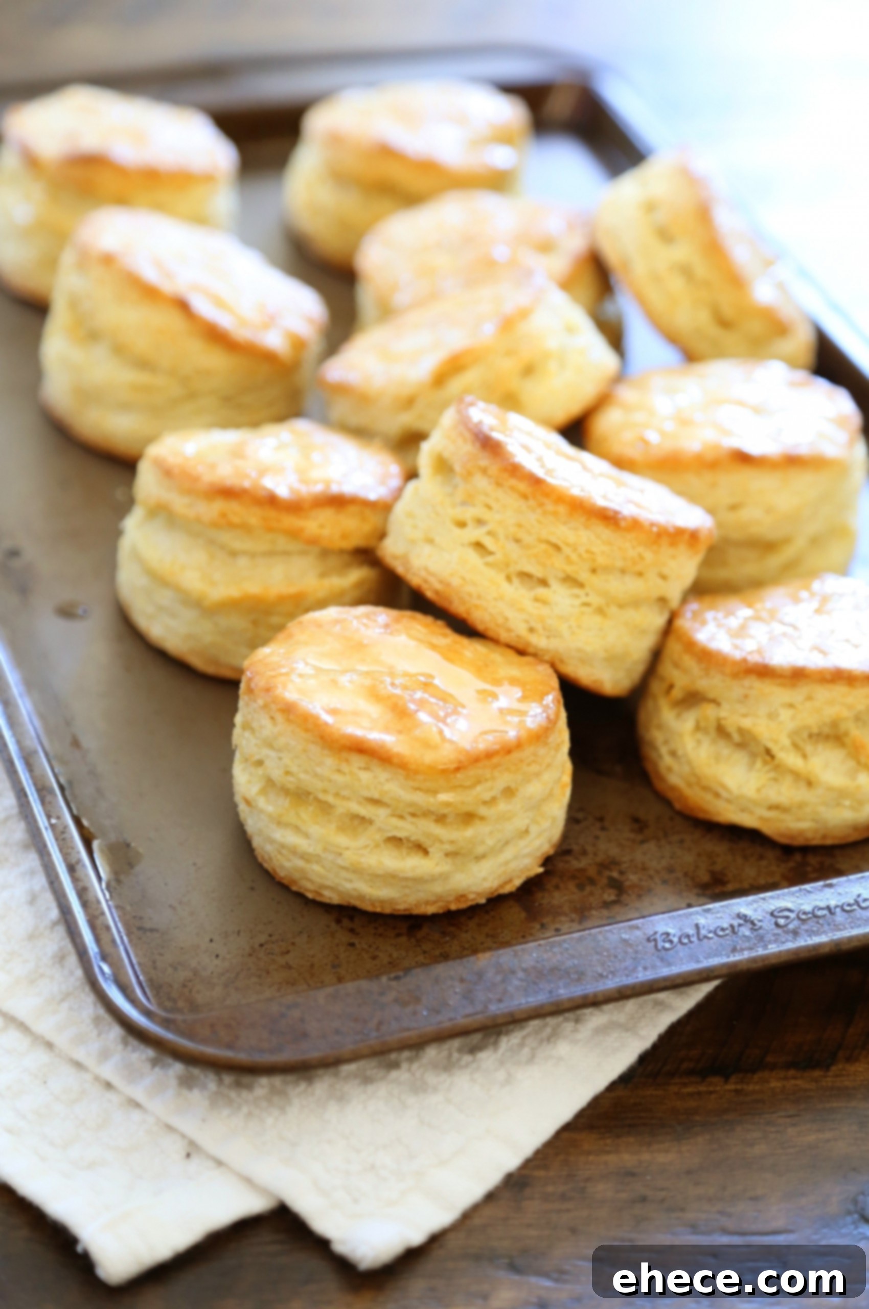 A stack of perfectly baked buttermilk biscuits