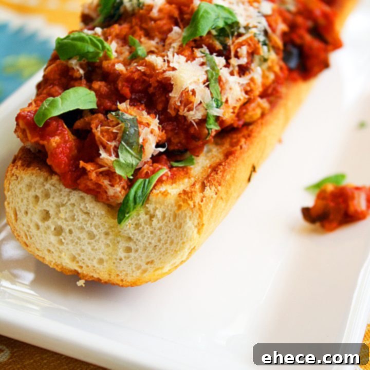 Delicious Eggplant Parmigiana on a Crispy Toasted Baguette