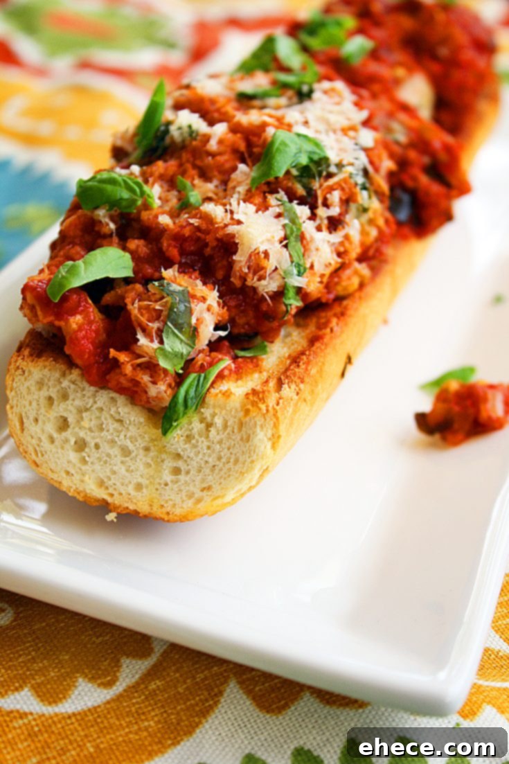 Eggplant Parmigiana on a Toasted Baguette