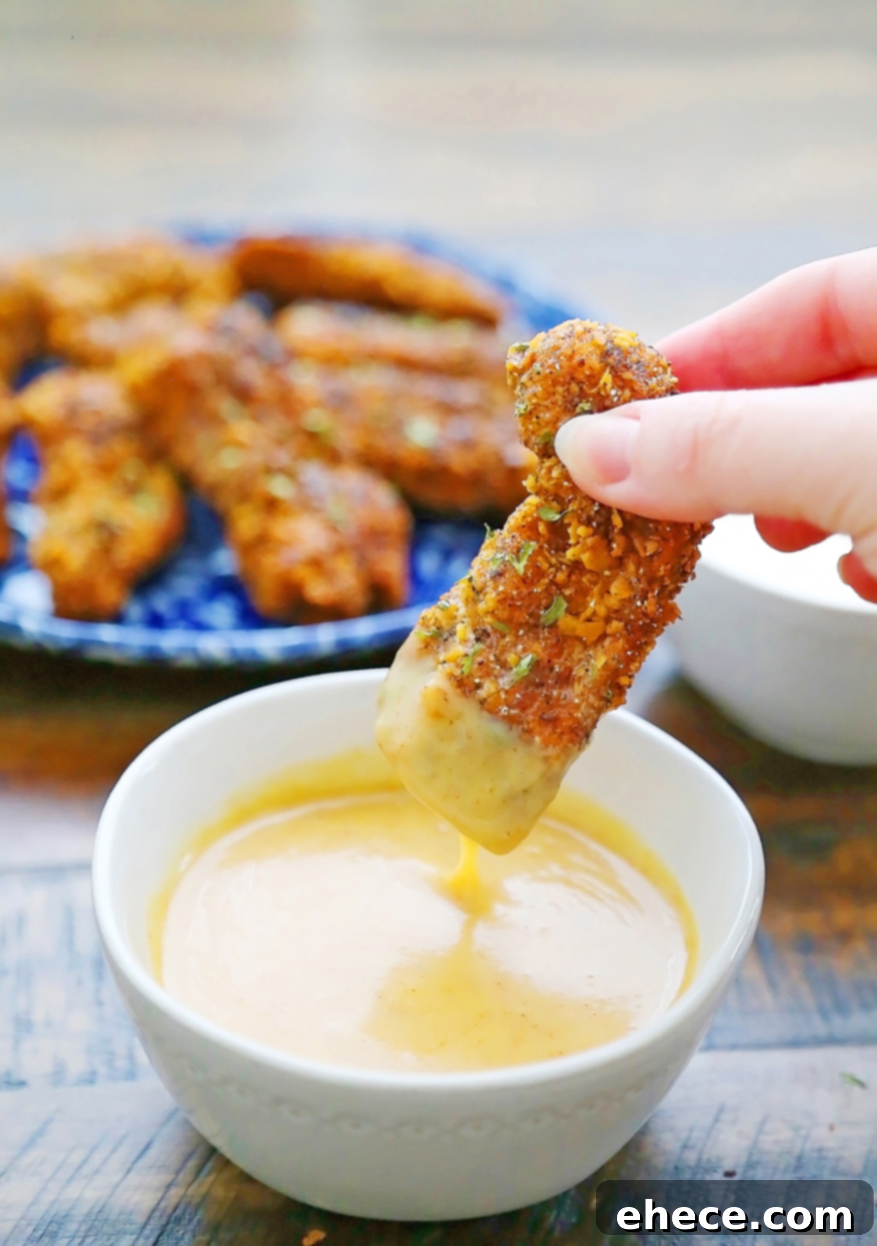 Up-close shot of golden brown Cheddar Ranch Chicken Tenders