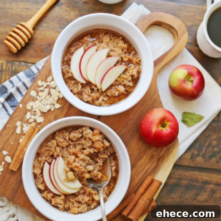 Apple Cinnamon Stovetop Oatmeal served in a rustic bowl.