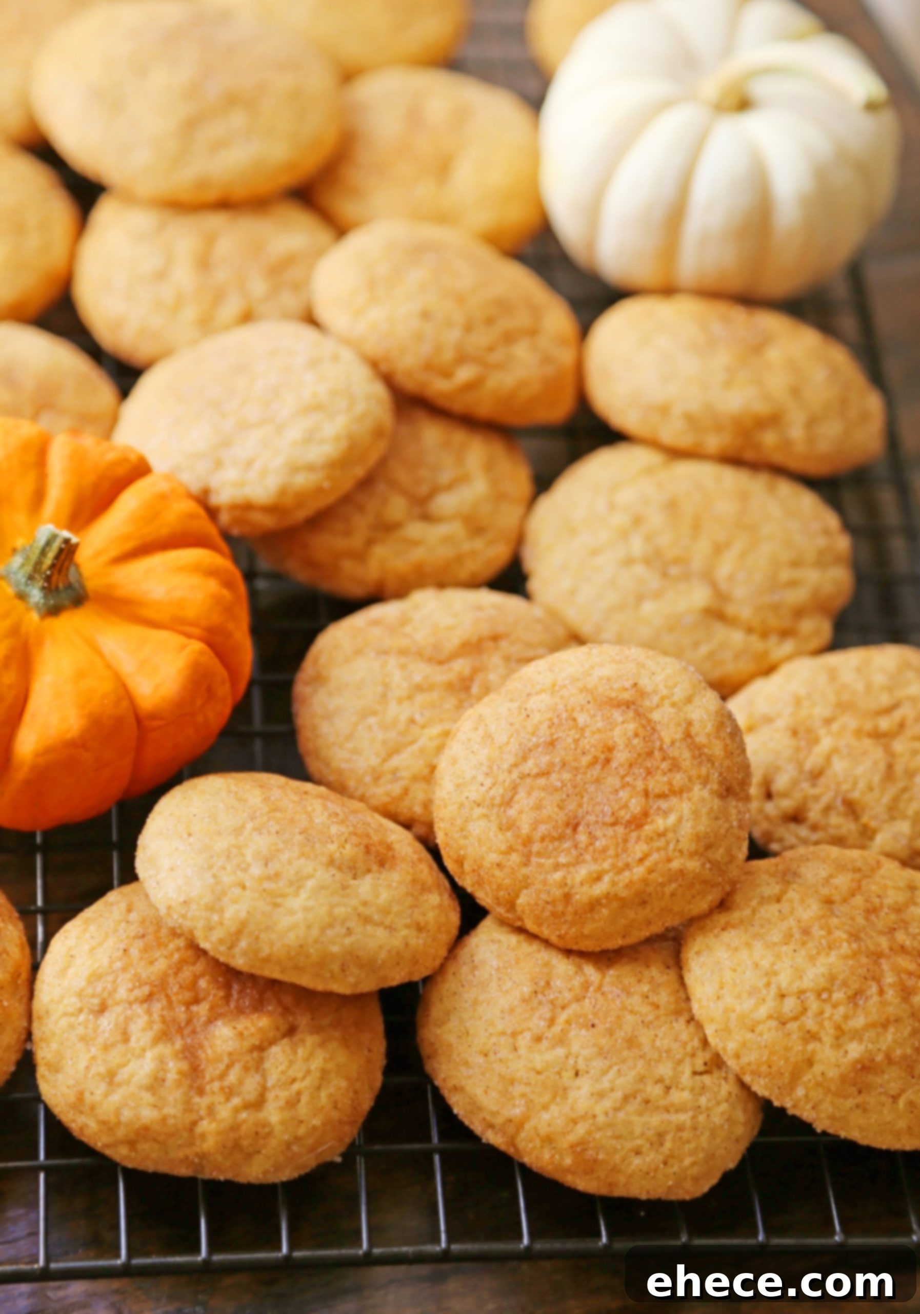 A stack of freshly baked Pumpkin Snickerdoodles with a bite taken out of one, showcasing its soft interior.