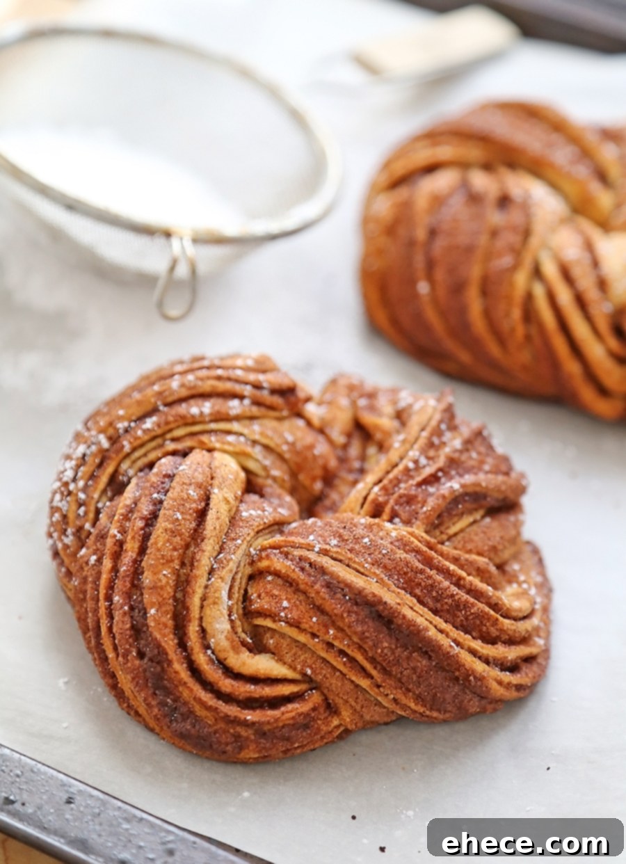 Four-Ingredient Cinnamon Swirl Wreath 3 Cinnamon twist wreath, showing the process of rolling and braiding the dough.
