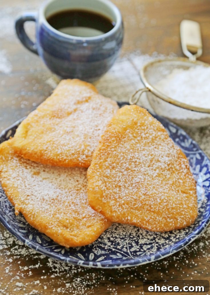 Close-up of golden fried dough, ready to eat
