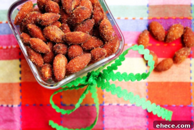 Crispy, golden-brown Spicy Cinnamon Roasted Almonds cooling, ready for enjoyment or gifting.