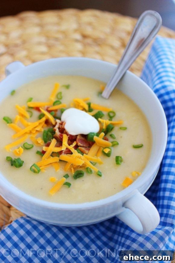 Loaded Baked Potato Cheddar Soup Ready for Serving