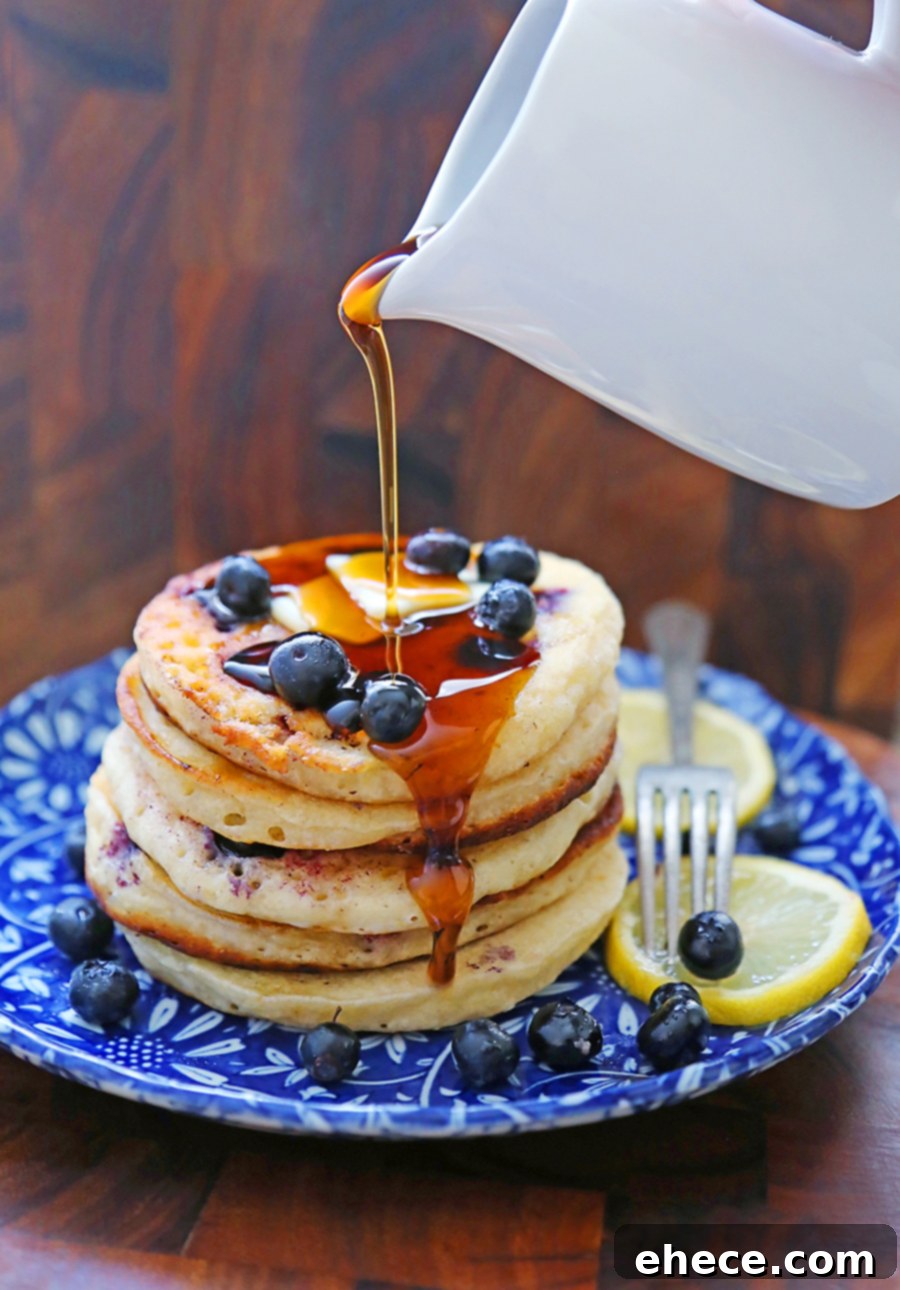 Pillowy Lemon Blueberry Ricotta Pancakes 2 Fluffiest Lemon Blueberry Ricotta Pancakes Stack