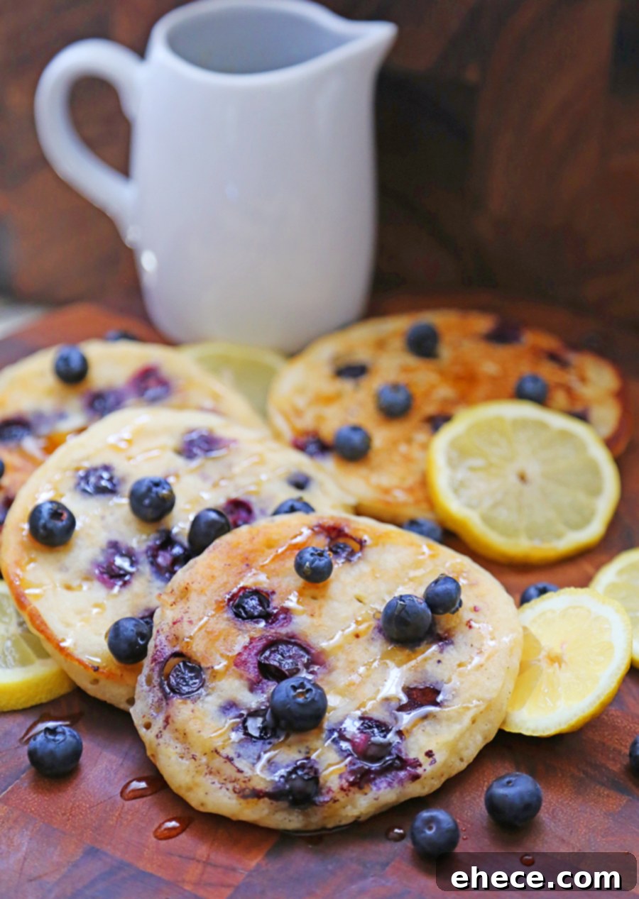 Pillowy Lemon Blueberry Ricotta Pancakes 6 Fluffy pancakes ready to be served