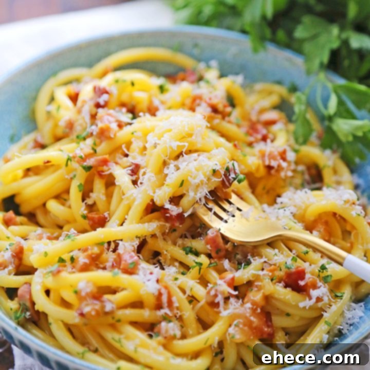 Bucatini Carbonara dish, a classic Italian pasta